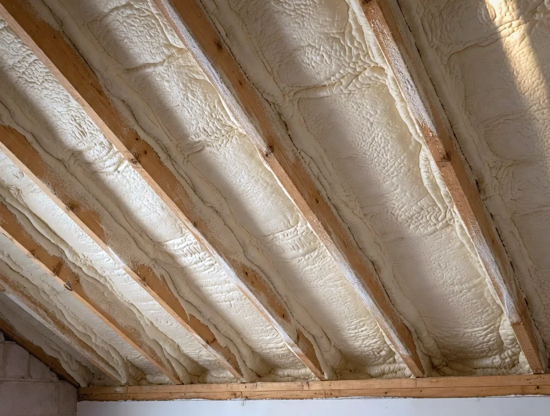 Same roof deck filled with open-or-closed spray foam, joists wood